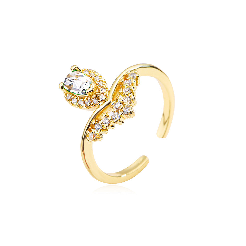 Minimalist Geometric Copper Ring with Gold Plating and Micro-Pave Zirconia for Women