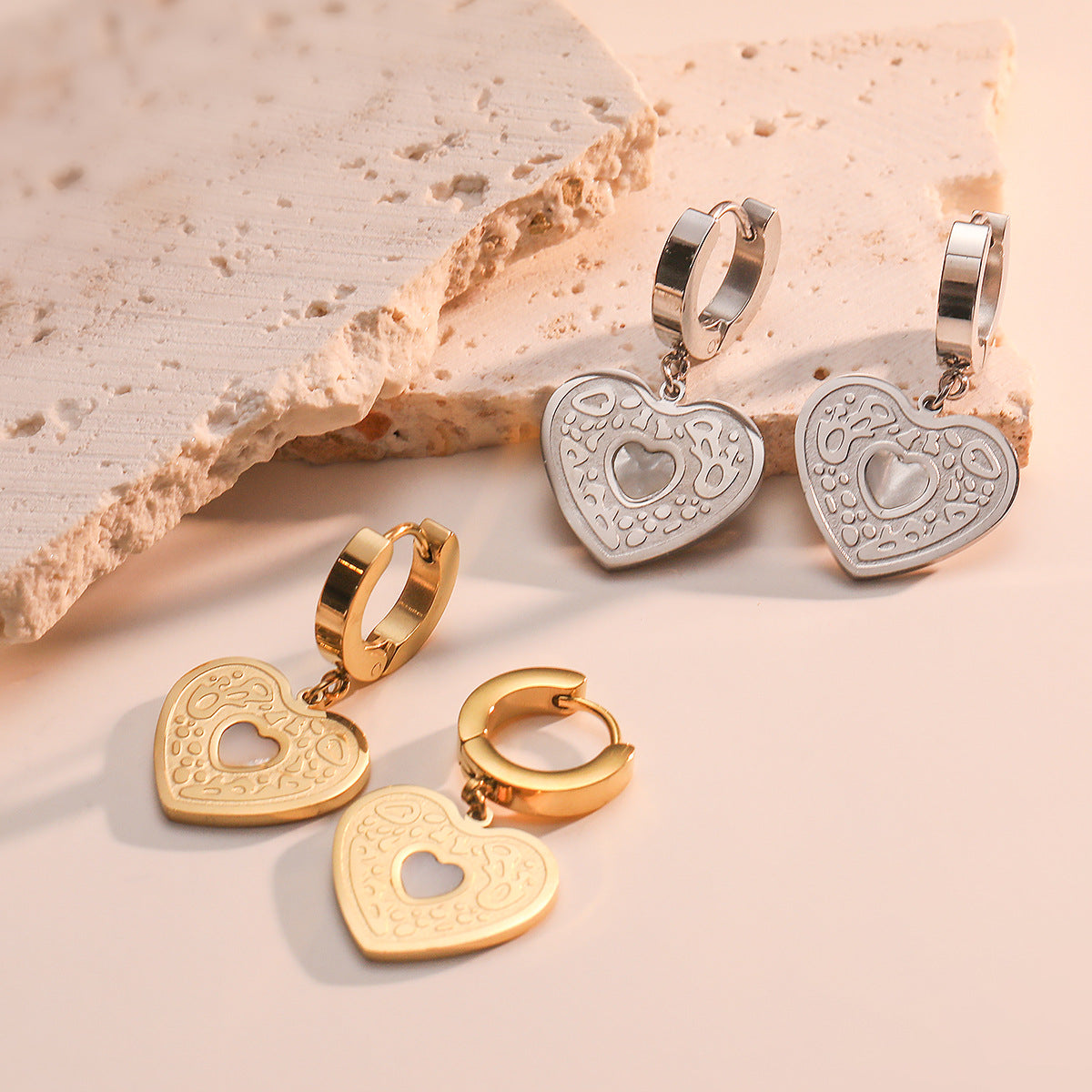 Minimalist Heart-Shaped Titanium Steel Earrings with Real Gold Plating for Women