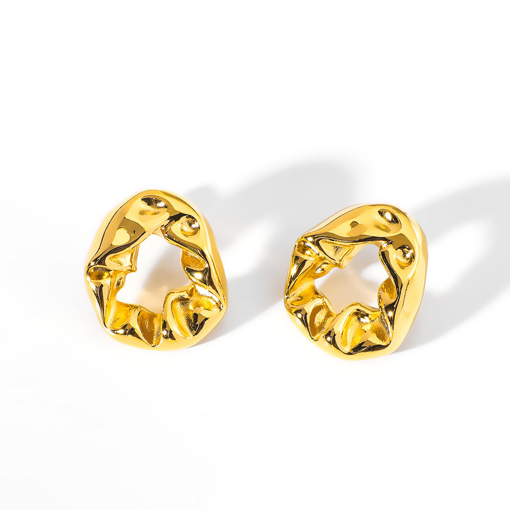 Irregular Geometric Stainless Steel Stud Earrings with Vacuum Gold Plating Minimalist Cold-Tone Design for Women
