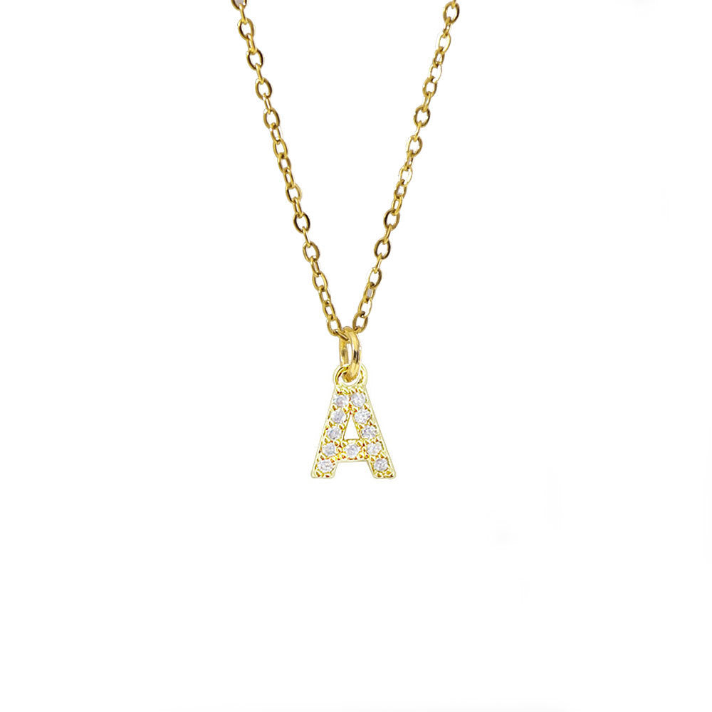Collar con colgante de cadena de serpiente de oro chapado en acero titanio con forma de letra minimalista para mujer con incrustaciones de circonita cúbica
