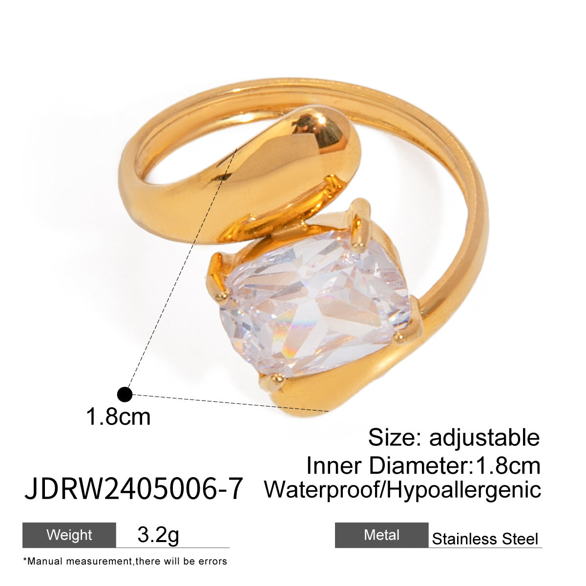 Elegant Geometric Cubic Zirconia Plated Stainless Steel Ring for Women