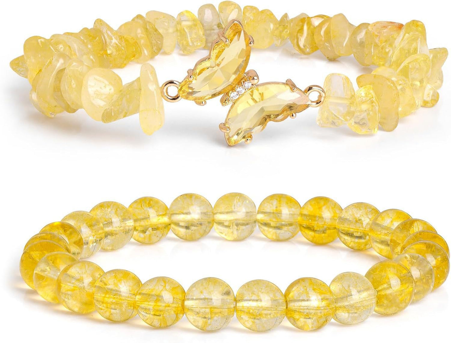 Minimalist Natural Crystal Butterfly Bracelet Set for Women