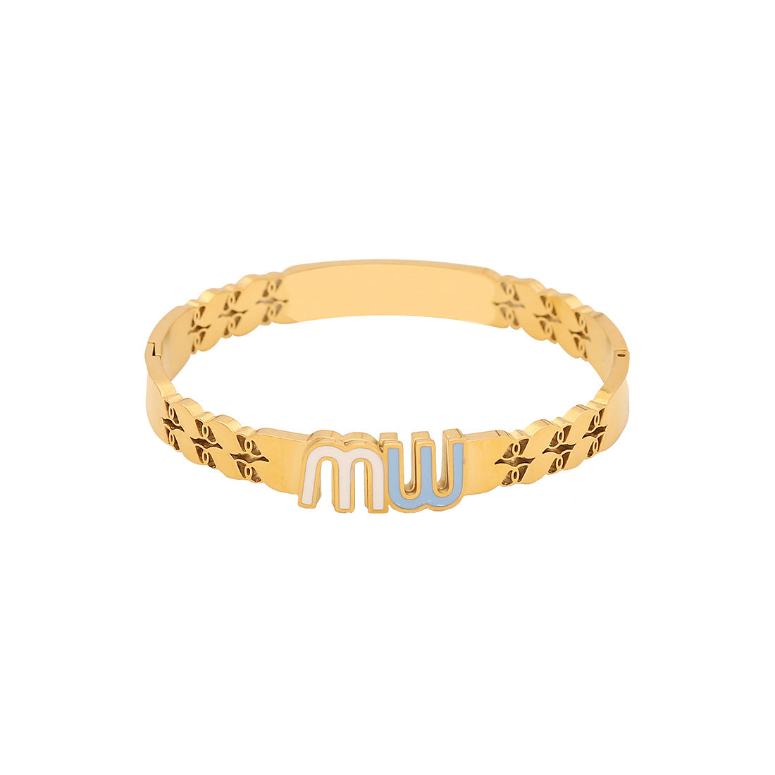 Vintage Enamel Heart and Butterfly Stainless Steel Bracelet with Floral and Palm Tree Pattern