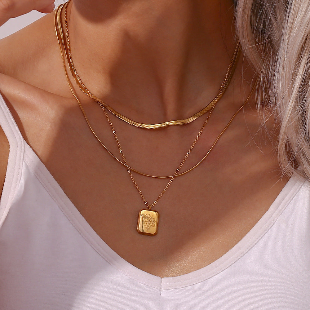 Minimalist Geometric Stainless Steel Plated 18K Gold Double Layer Thin Cord Necklace for Women
