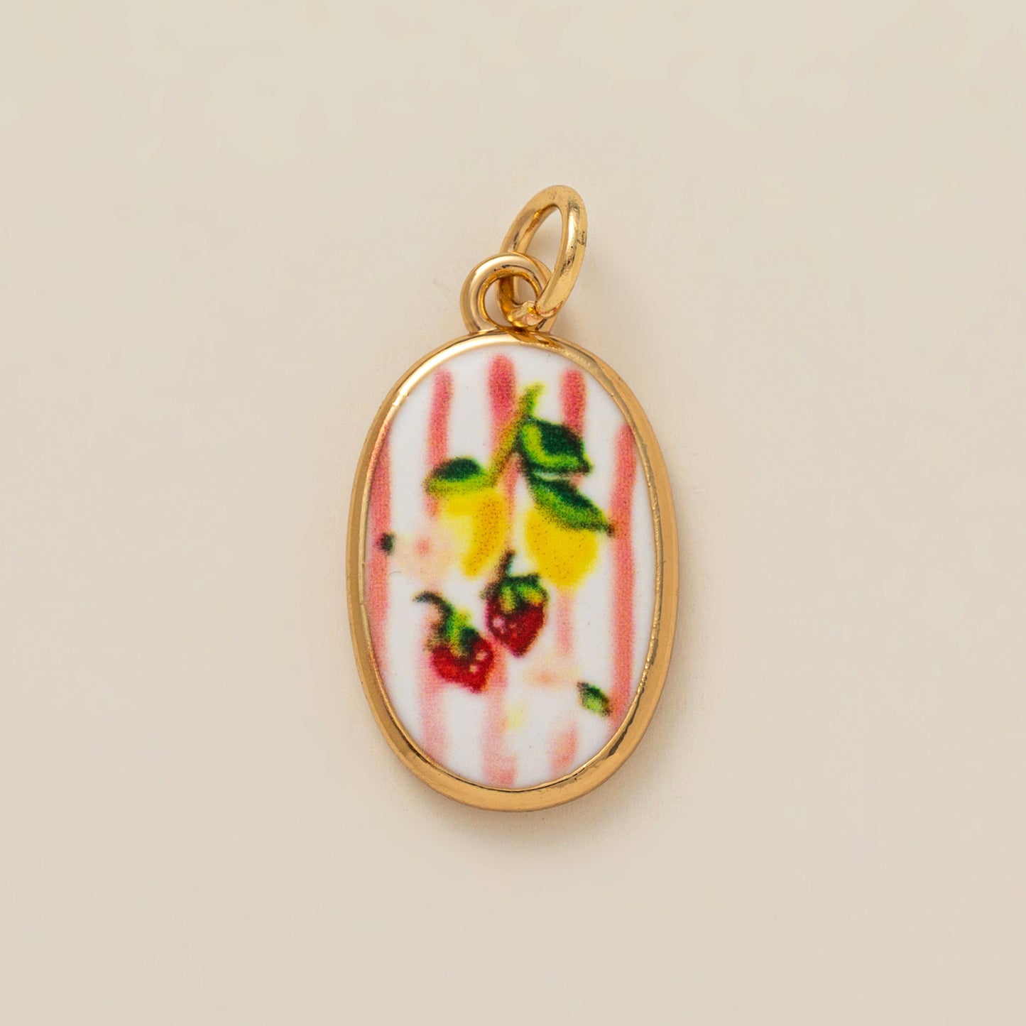 Vintage Plated Brass Ceramic Mushroom Heart Floral Charm Bar