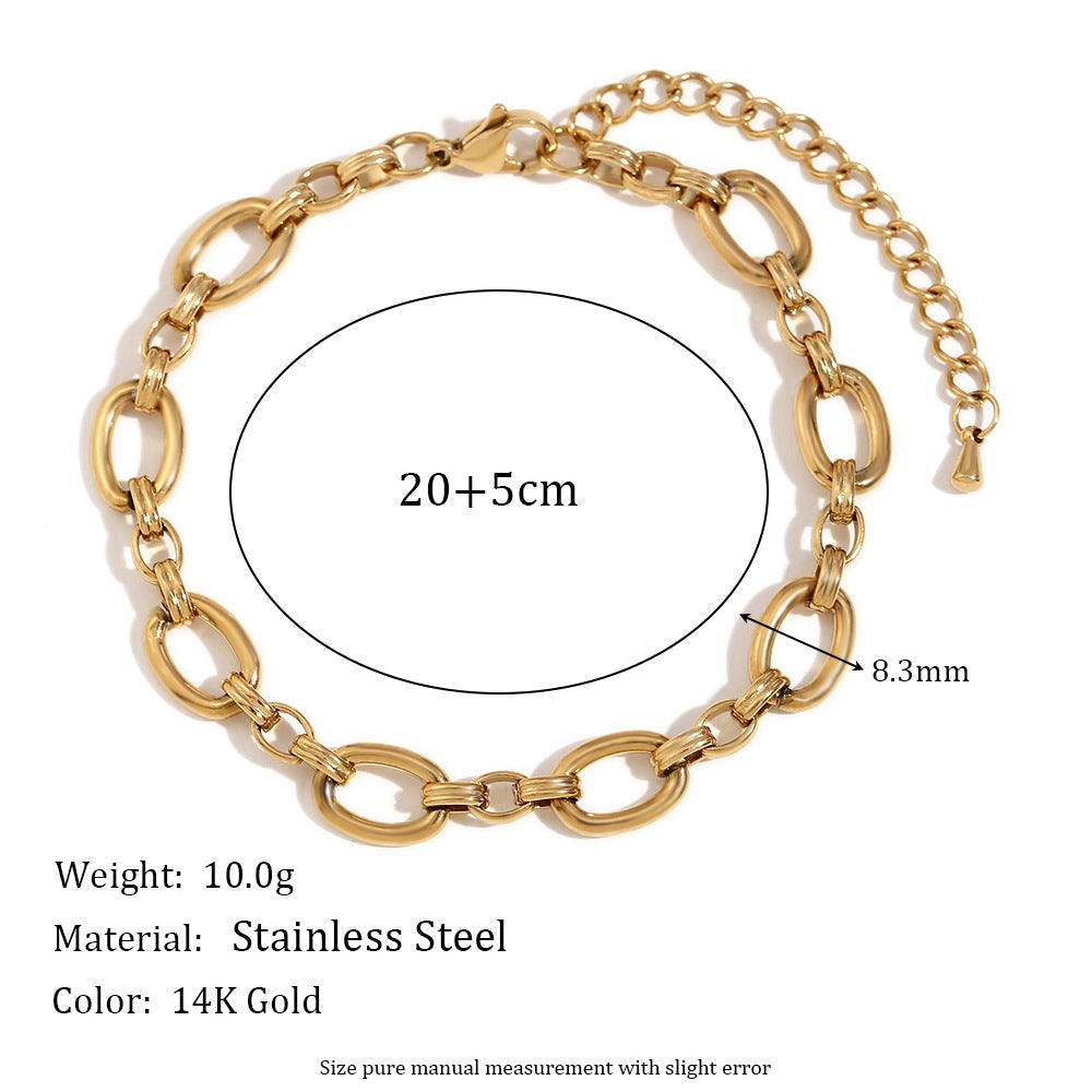 Minimalist Geometric Stainless Steel Plated 14K Gold Vintage O-Chain Anklet for Women