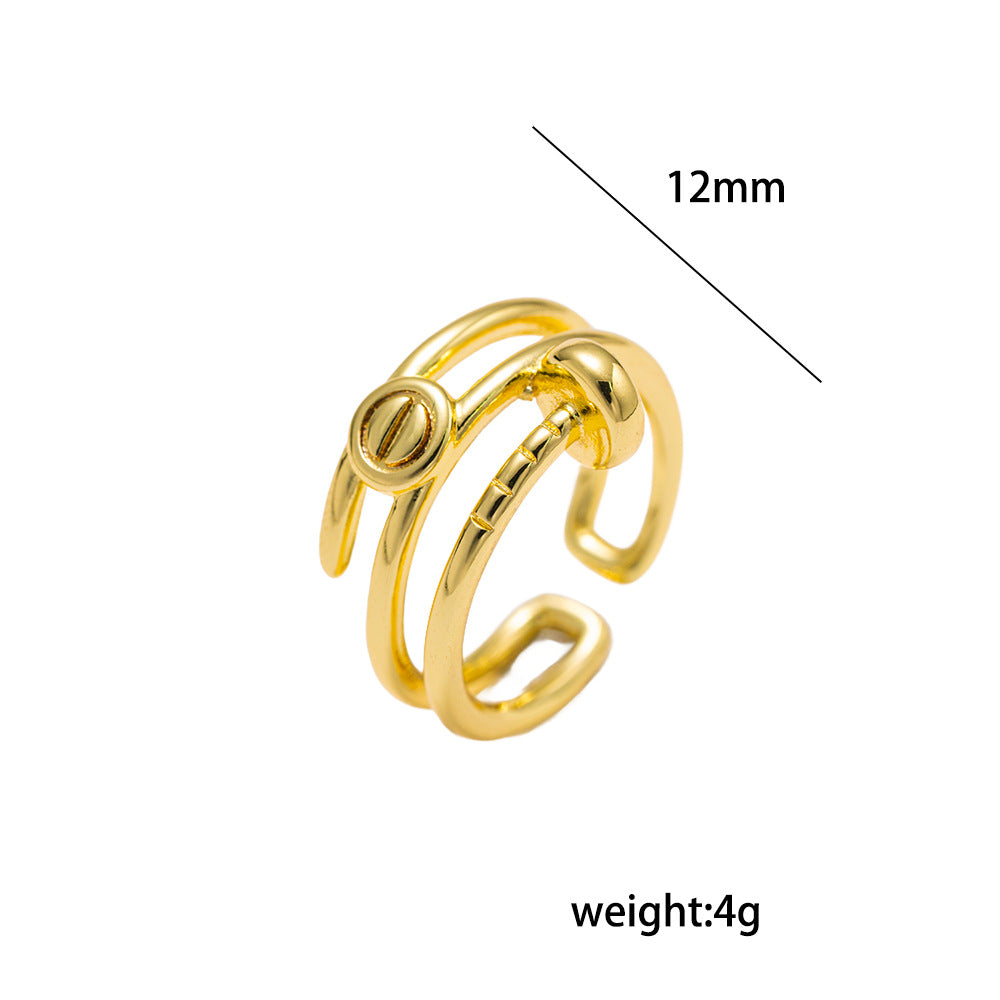 Anello Minimalista Moderno in Oro 18K Placcato con Geometria e Intarsio di Strass Circolare per Donne