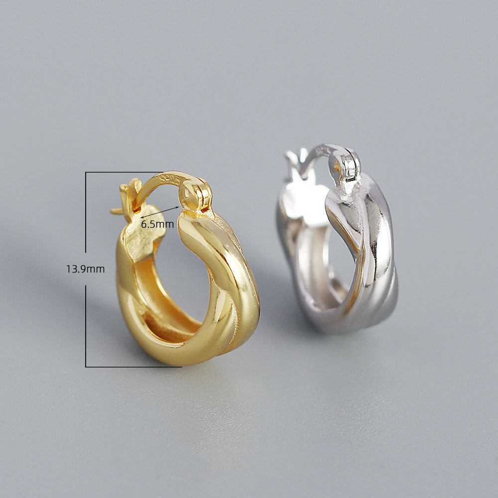 Minimalist Geometric Cross-Line Earrings in S925 Sterling Silver with Plated Finish for Women