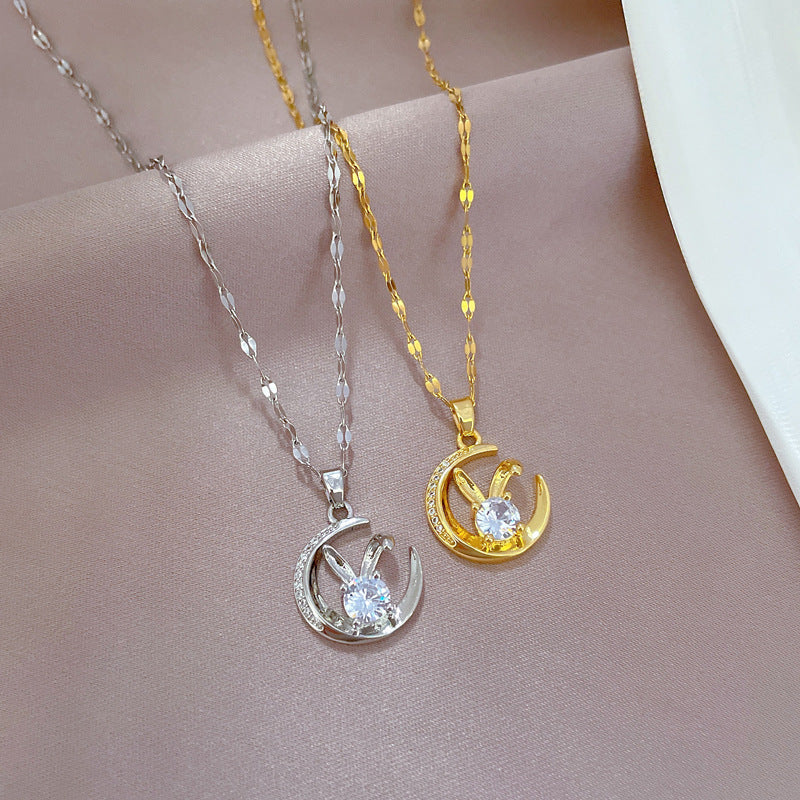 Collana con Pendente Coniglio Minimalista in Acciaio Inossidabile con Design Circolare Geometrico per Donna e Uomo