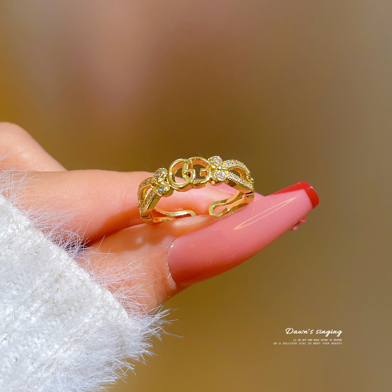 Cartoon Style Crown-Shaped Brass Ring with Real Gold Plating for Women