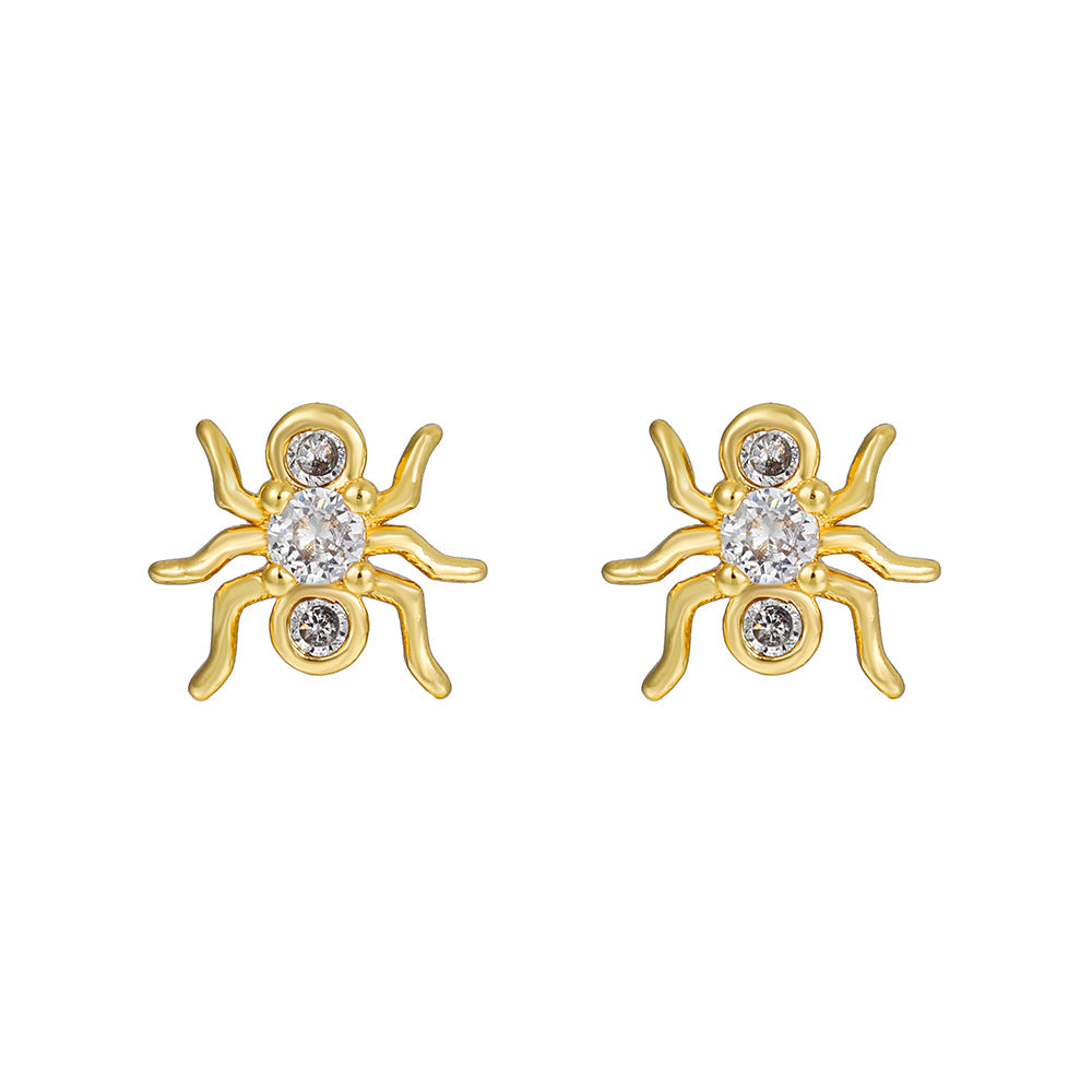 Vintage Sweet Butterfly Geometric Gold Plated Brass Stud Earrings with Cubic Zirconia