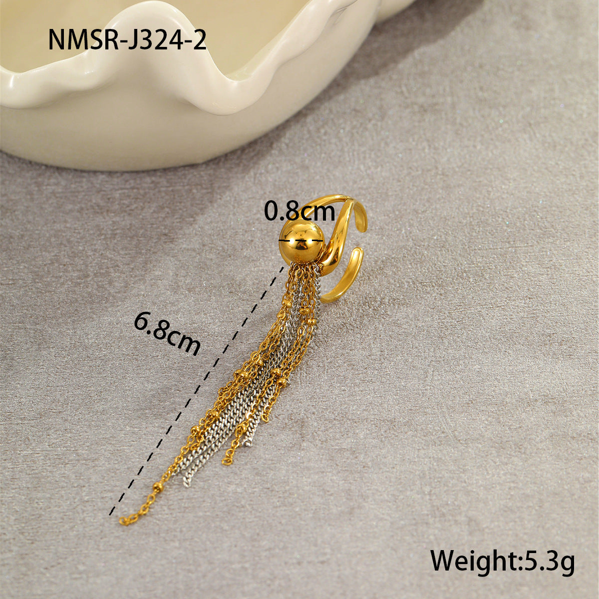 Anello regolabile di lusso da donna in acciaio al titanio con geometria e nappa, finitura placcata ipoallergenica