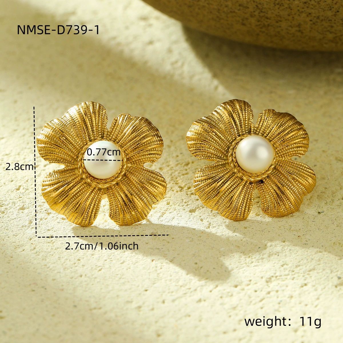 Elegantes Pendientes de Perlas de Acero Inoxidable con Forma Geométrica y Baño de Oro para Mujer