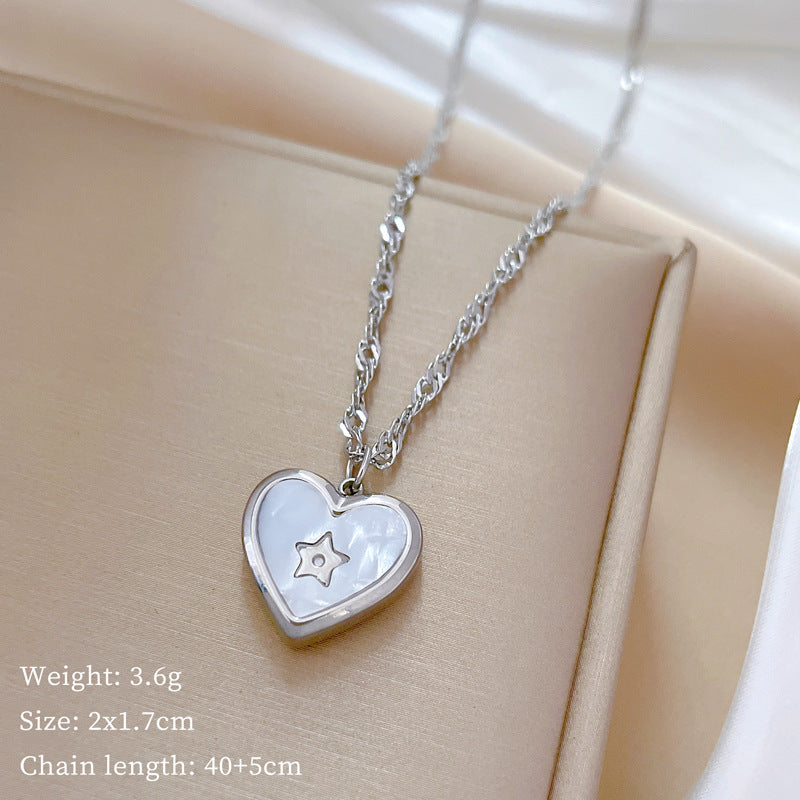 Collana girocollo con ciondolo a stella e conchiglia a cuore in acciaio al titanio placcato oro per donna, catena sottile con design geometrico