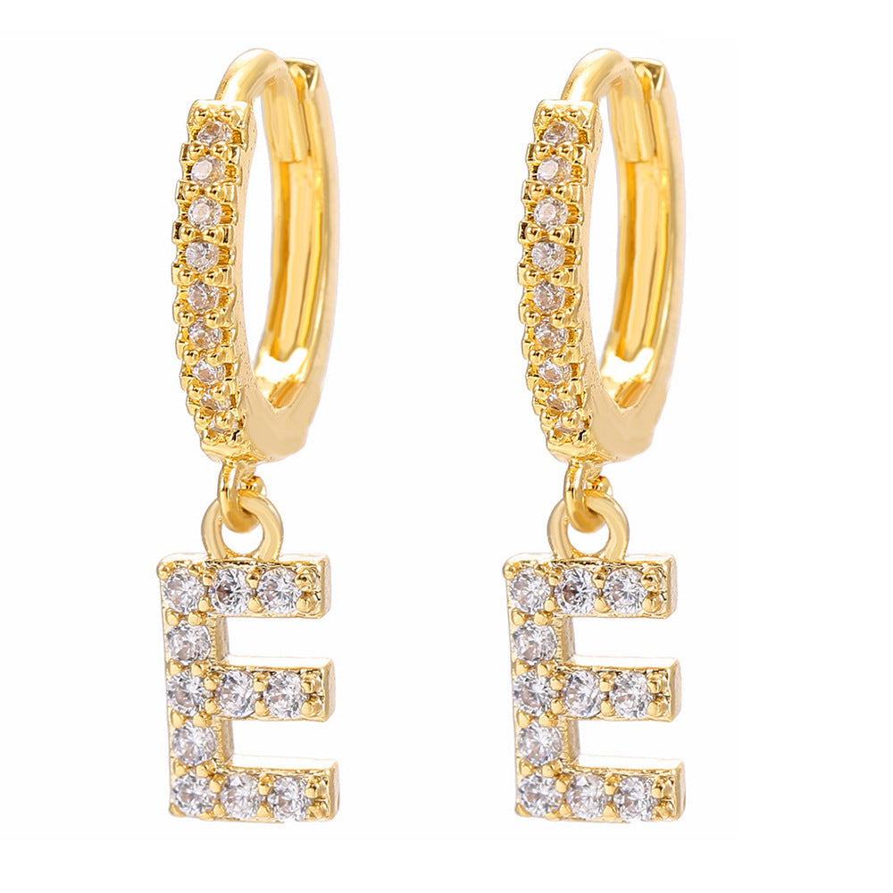 Elegant Gold Plated Letter Cubic Zirconia Inlay Brass Earrings