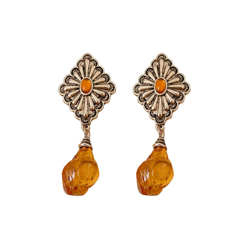 Vintage Rhombus and Teardrop Geometric Earrings in Alloy with Electroplated Finish for Women