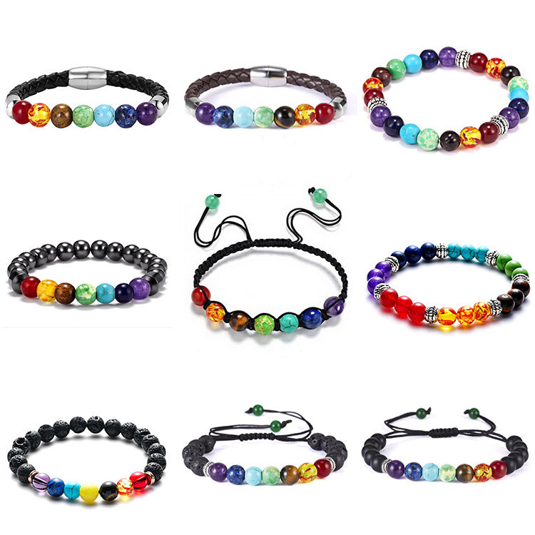 Bracciale regolabile unisex vintage bohémien rotondo geometrico in pietra vulcanica placcata