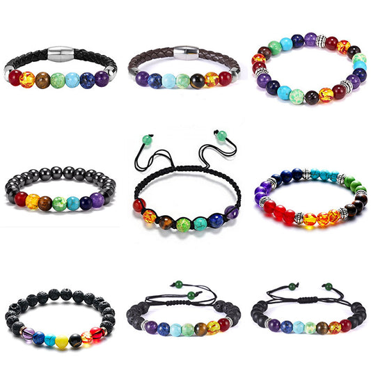 Bracciale regolabile unisex vintage bohémien rotondo geometrico in pietra vulcanica placcata