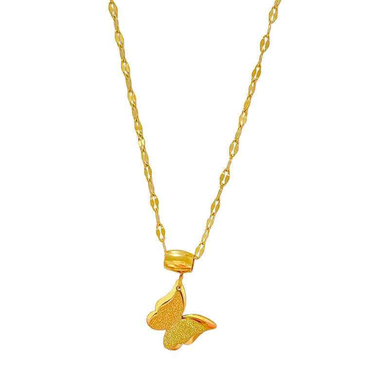 Minimalist Luxury Matte Gold Plated Titanium Steel Butterfly Necklace