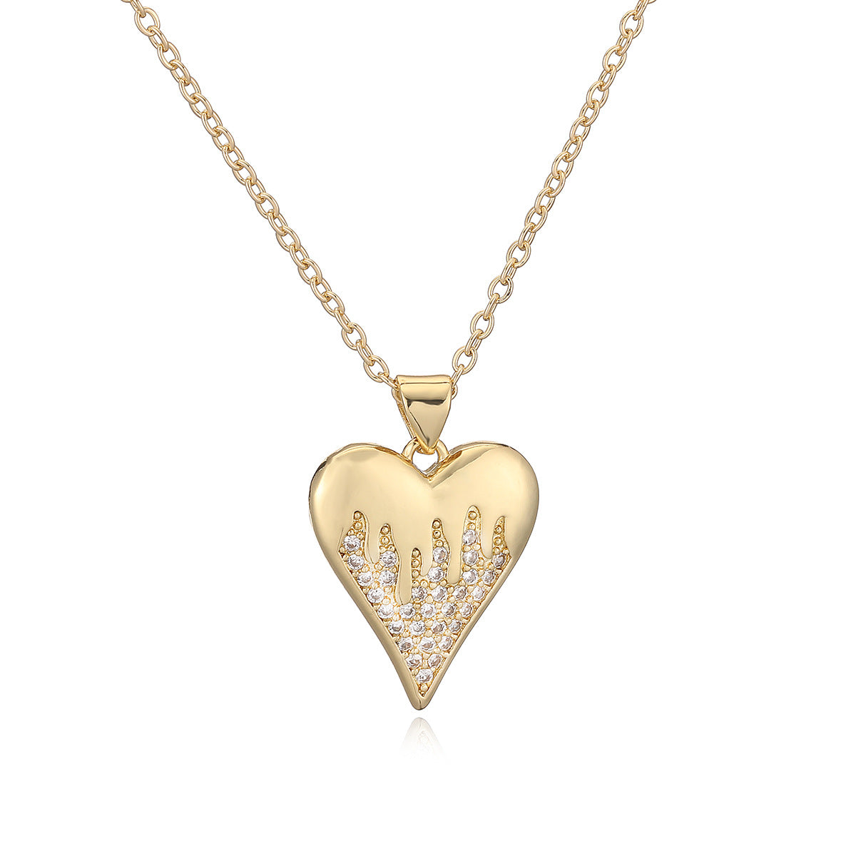 Minimalist Gold Plated Brass Heart Necklace with Cubic Zirconia for Women