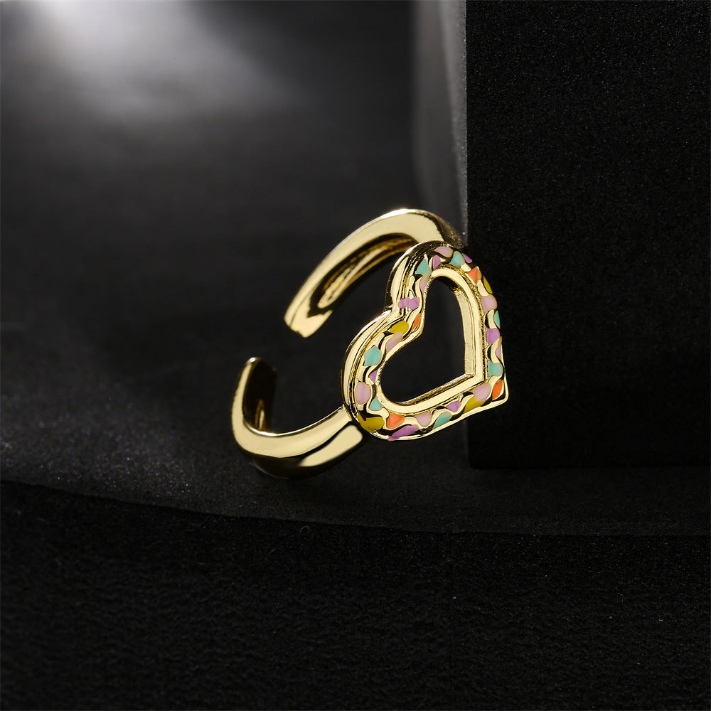Gold Plated Brass Heart Drip Oil Open Ring for Women