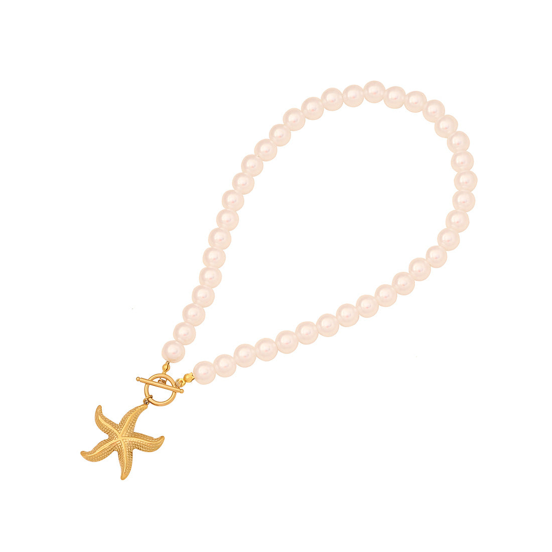 Fashionable Ocean-Themed Starfish and Scallop Pendant Necklace in Stainless Steel for Women with Delicate Pearl-Like Finish