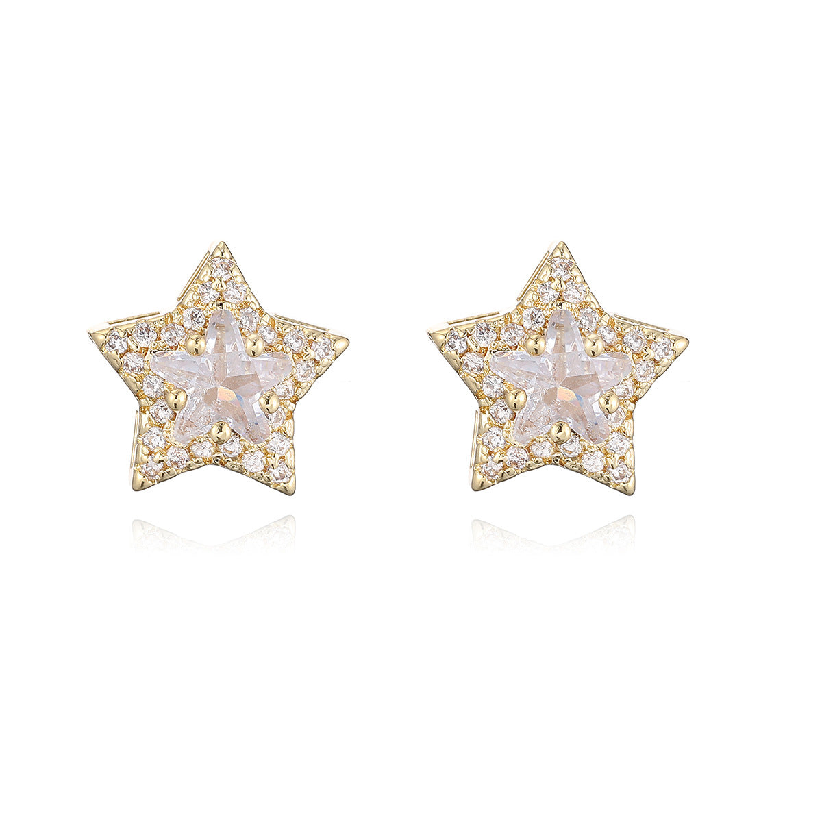 Orecchini a Stella Geometrici Minimalisti in Rame Placcato Oro 18K con Zirconi Micro-Pavé da Donna
