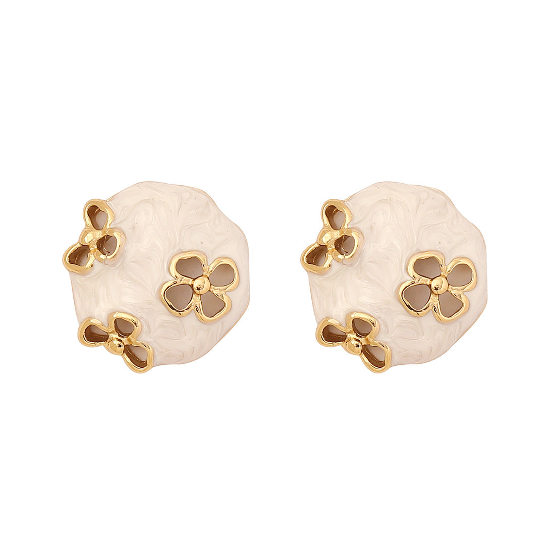 Vintage Floral Enamel Stainless Steel Stud Earrings with Hollow-Out Round Flower Design for Women