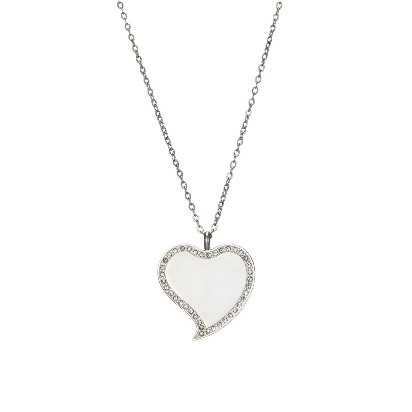 Collana da donna con pendente a cuore minimalista in acciaio inossidabile e strass intarsiati