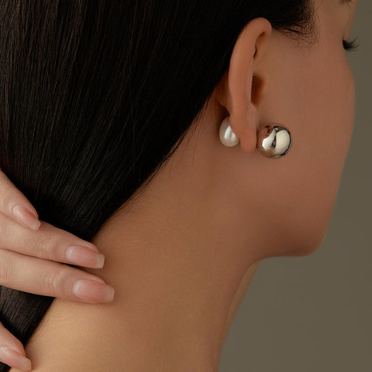 Minimalist French Luxury Stainless Steel Earrings with Polished Spherical Design for Women