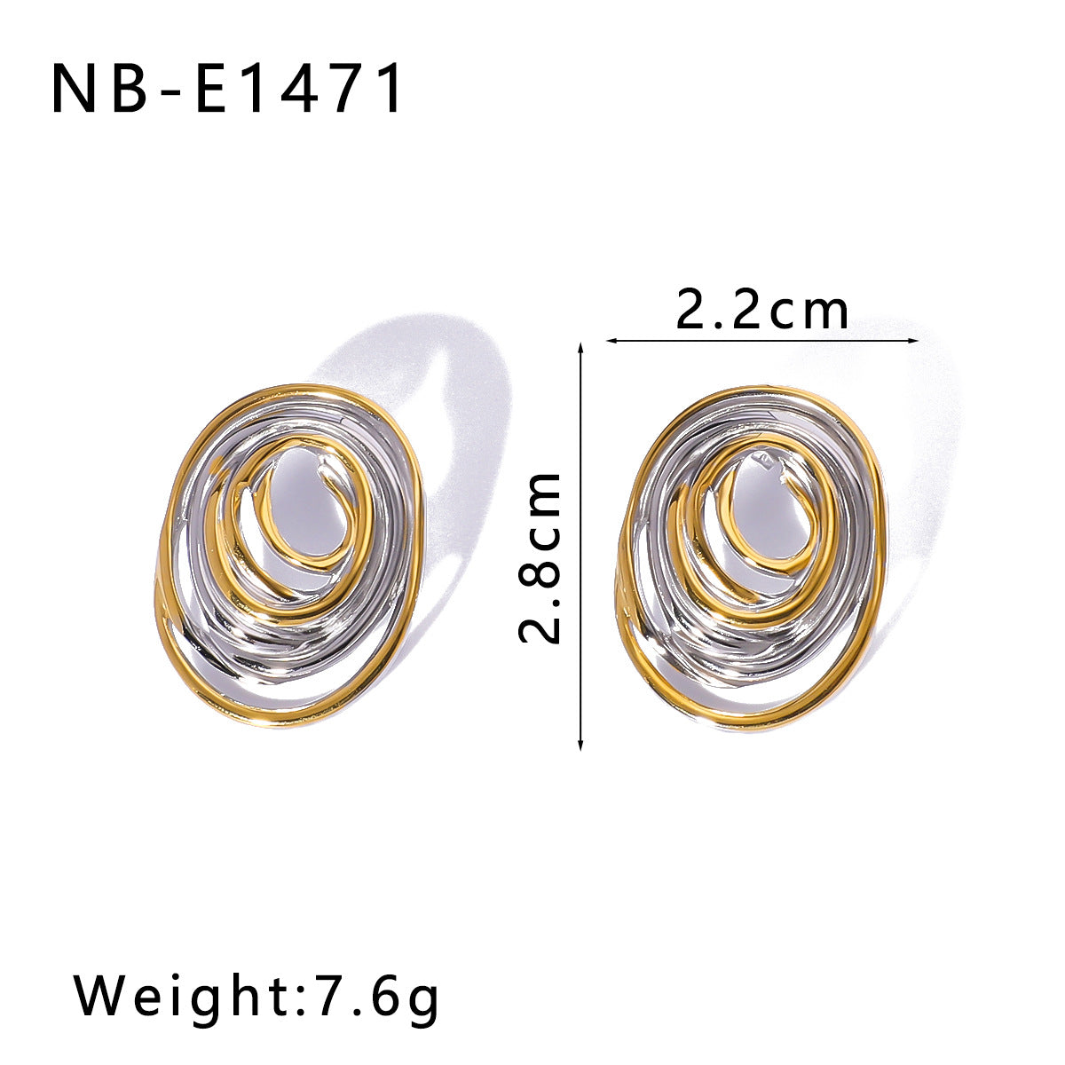 Geometric Stainless Steel Earrings with 18K Gold Plating, Bowknot Texture and Irregular Folded Design for Women