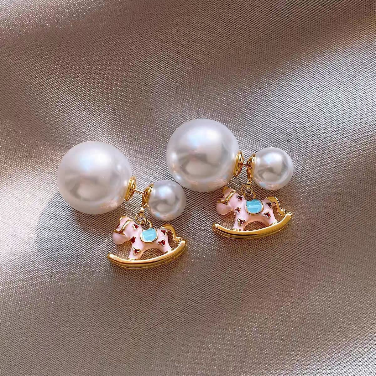 Orecchini a perno con perle stile vintage francese elegante con perni in acciaio placcato per donna, uso quotidiano, design rotondo geometrico minimalista, look di lusso