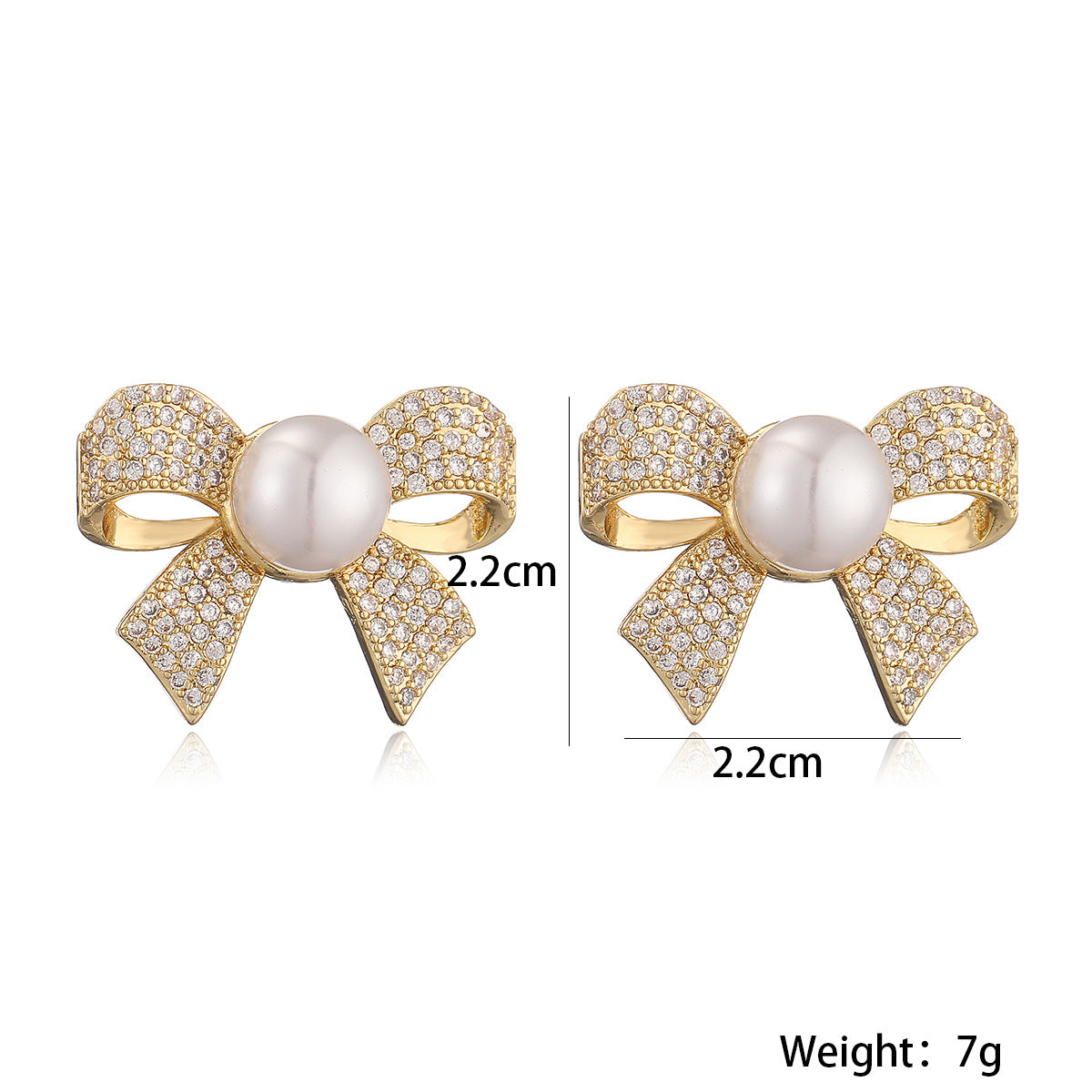 Elegant Bow-Shaped Copper Earrings with 18K Gold Plating and Zircon Inlay for Women
