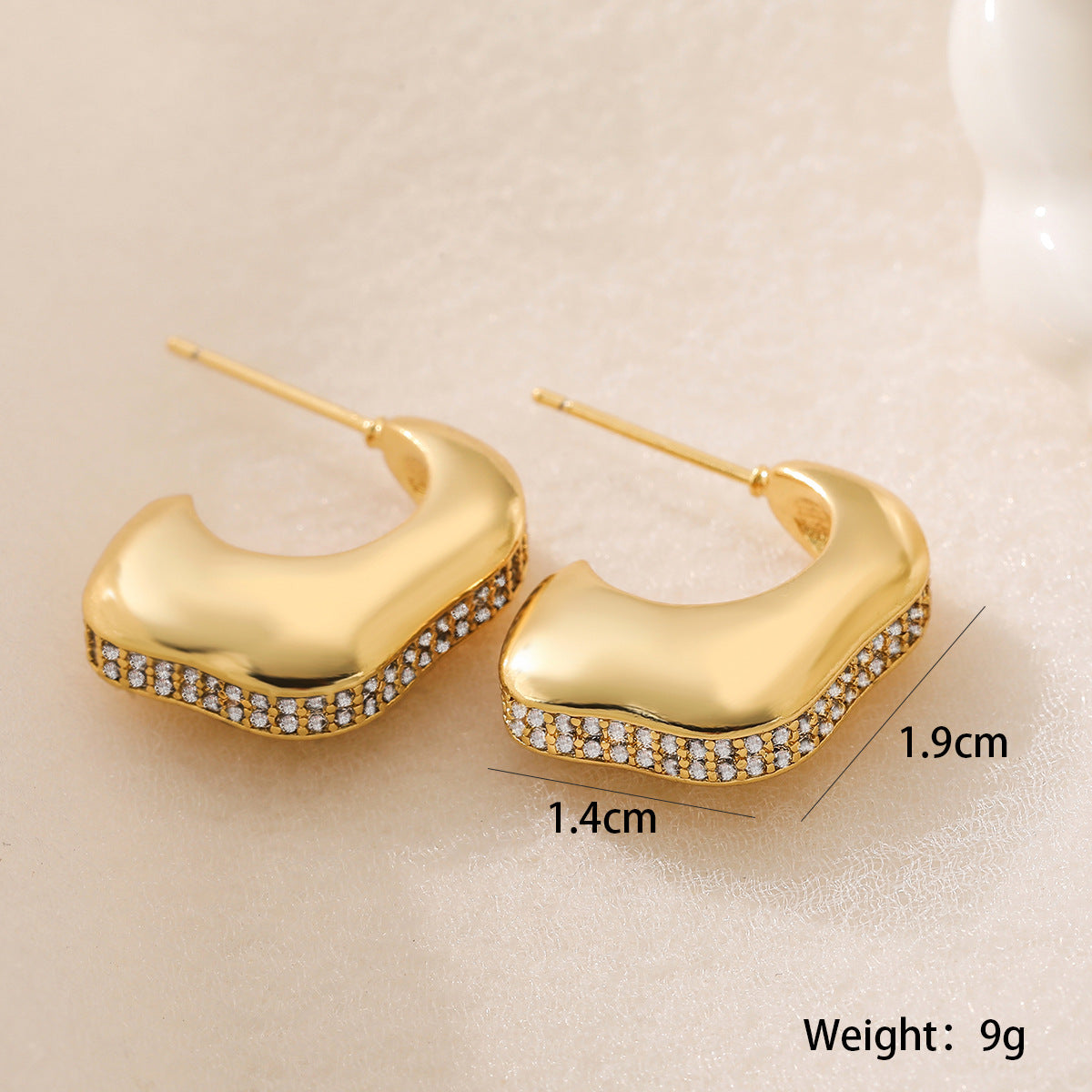 Minimalist Geometric Earrings in Copper with 18K Gold Plating and Zircon Inlay for Women