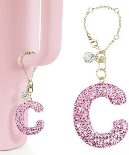 Rhinestone Inlaid Letter Resin Charm Bar Keychain Accessory