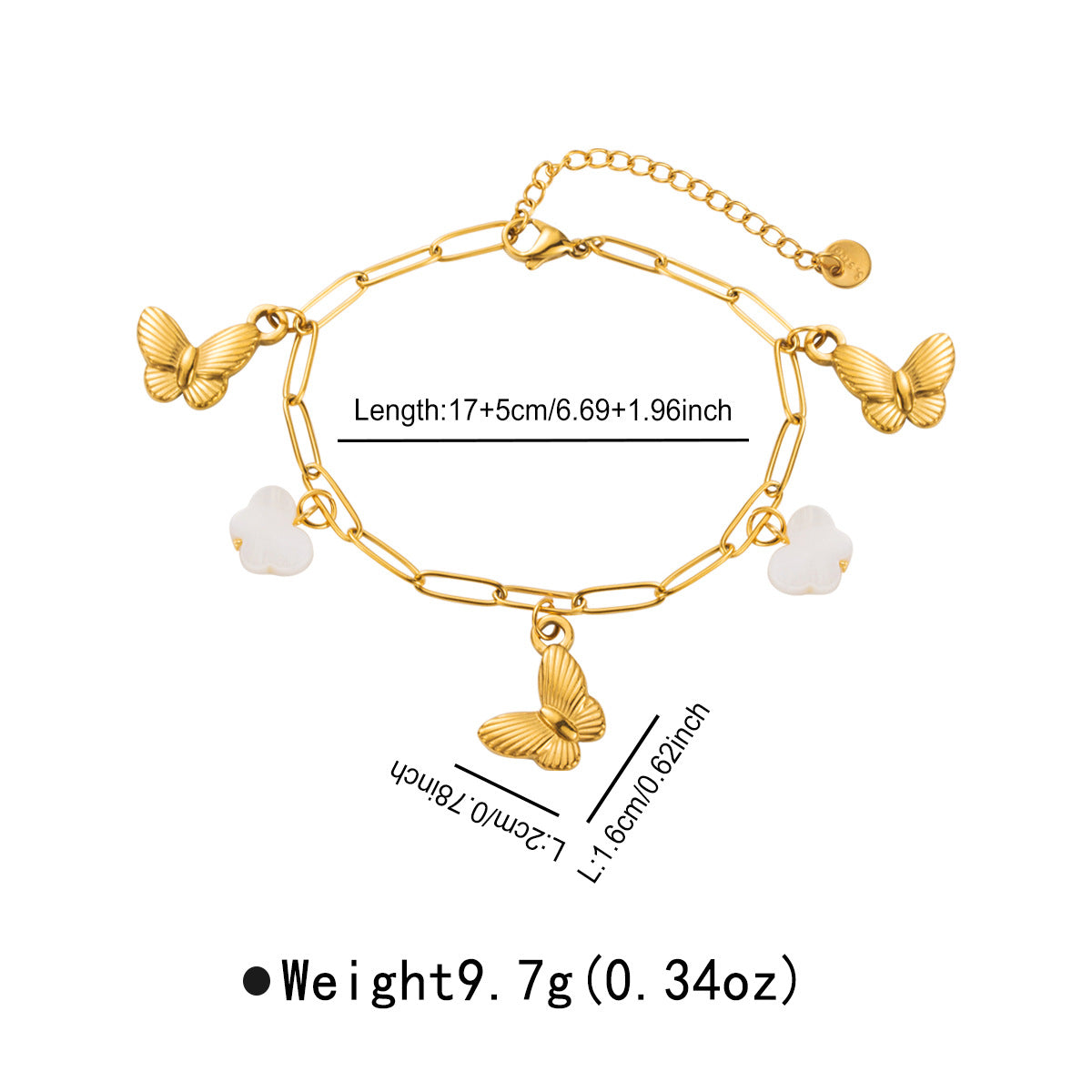 Elegante bracciale da donna con ciondolo a farfalla in stile vintage francese, realizzato in acciaio inossidabile con inserti in conchiglia naturale