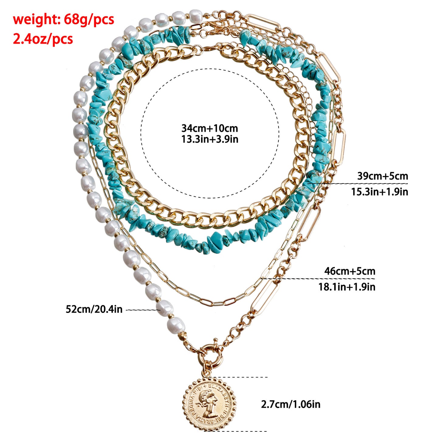 Bohemian Geometric Imitation Pearl Beaded Necklace for Women with Electroplated Alloy Pendant and Clavicle Chain