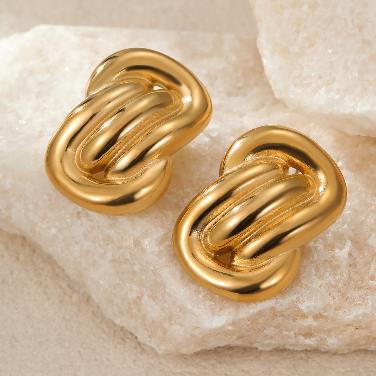 Pendientes de Acero Inoxidable Asimétricos Geométricos Estilo Francés Minimalista con Baño de Oro de 18 quilates para Mujer