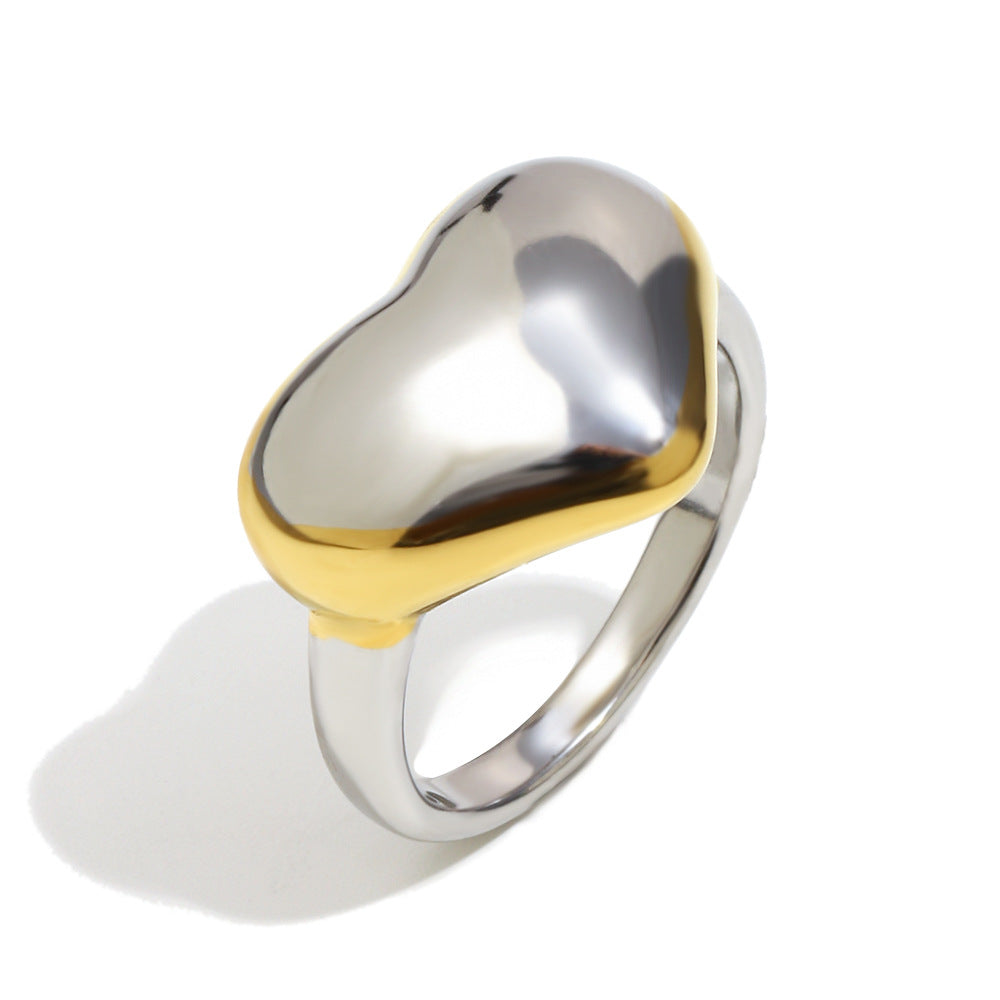 Minimalist Flat Heart Stainless Steel Ring for Women with 18K Gold Plating Lightweight Luxury Jewelry