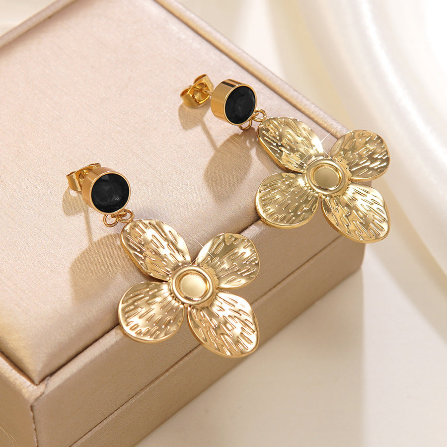 Orecchini a perno di lusso eleganti in acciaio inossidabile con motivo floreale e strass
