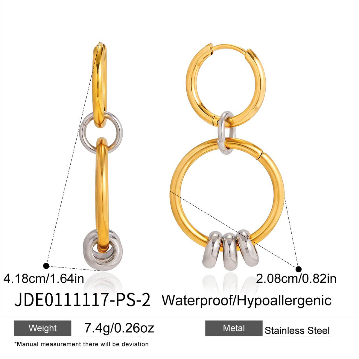 Gold Plated Stainless Steel Round Geometric Hoop Earrings for Women