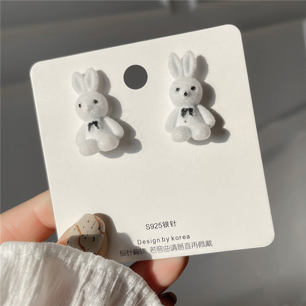 Cute Cartoon Rabbit Velvet Earrings with 925 Sterling Silver Posts for Women