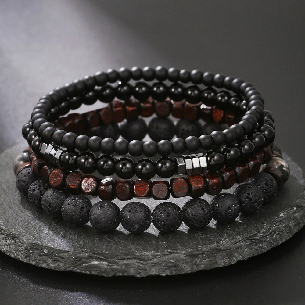 Creative Crown Lion Head Bracelet Set with Matte Black Stone Turquoise and Cubic Zirconia Plated Brass Unisex Jewelry