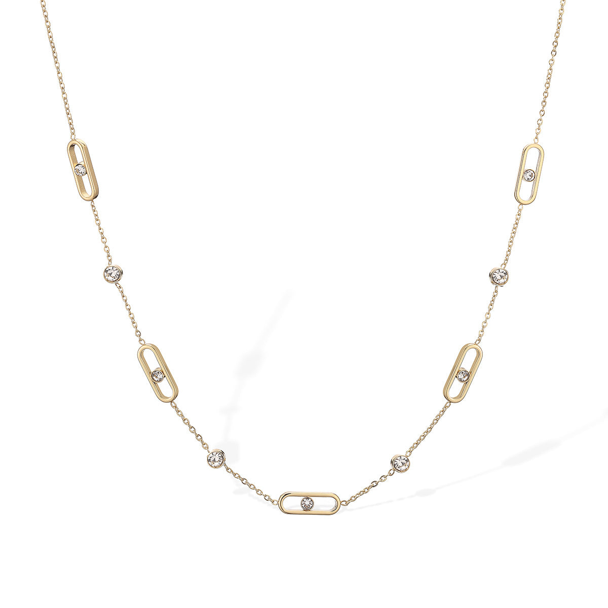 Minimalist 18K Gold Plated Geometric Stainless Steel Necklace with Cubic Zirconia for Women