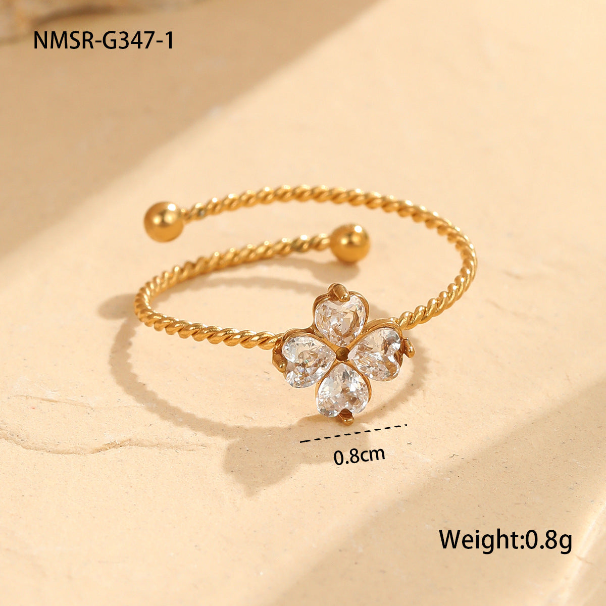 Anillo minimalista de acero inoxidable con forma de trébol de cuatro hojas y acabado galvanizado para mujer