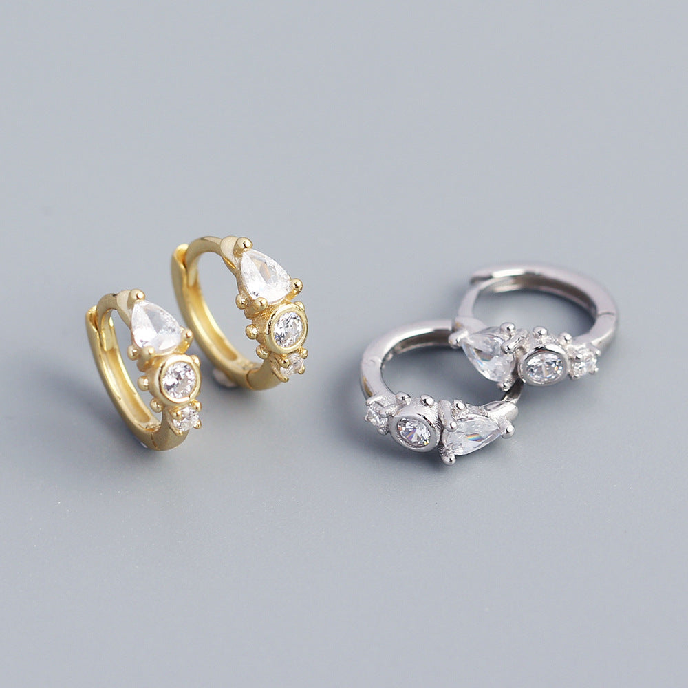 Orecchini a cerchio in argento sterling S925 a goccia minimalisti con intarsio di zirconi