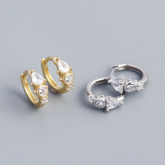 Orecchini a cerchio in argento sterling S925 a goccia minimalisti con intarsio di zirconi