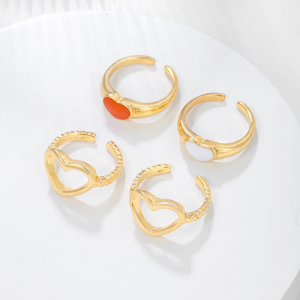 Black Heart Resin Inlay 18K Gold Plated Stainless Steel Ring for Women