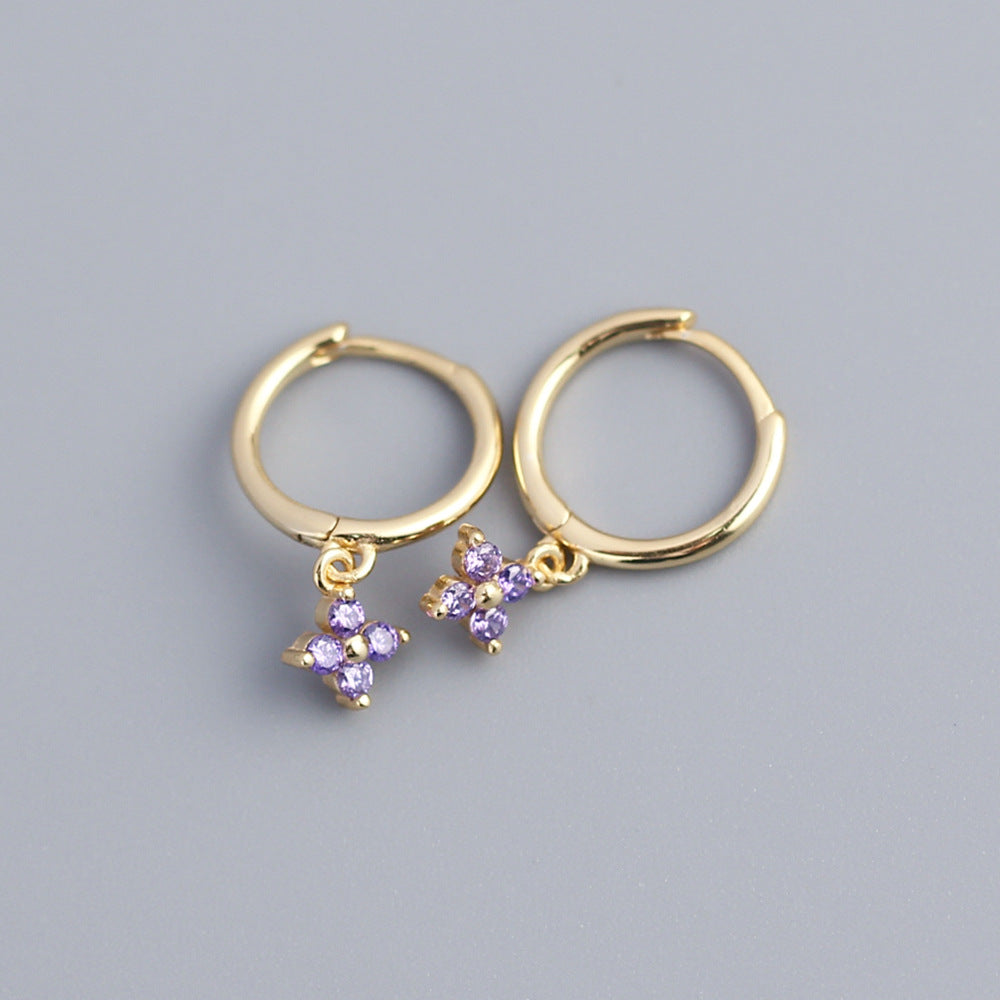 S925 Sterling Silver Geometric Floral Inlay Earrings for Women - Luxury Minimalist Fashion Commuting Jewelry