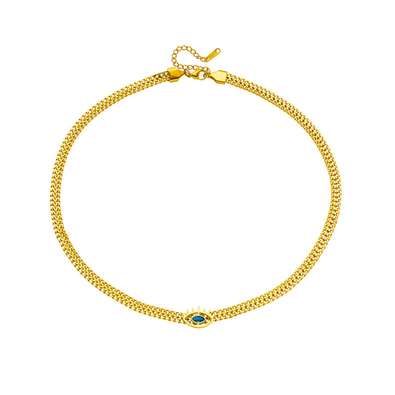 Minimalist Creative Hollow Blue Eye Titanium Steel Necklace with Geometric Design and Plated Finish
